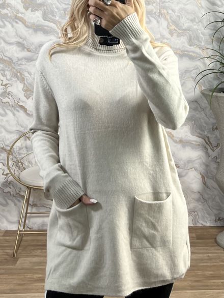 Oversized Pockets Sweater/Ecru