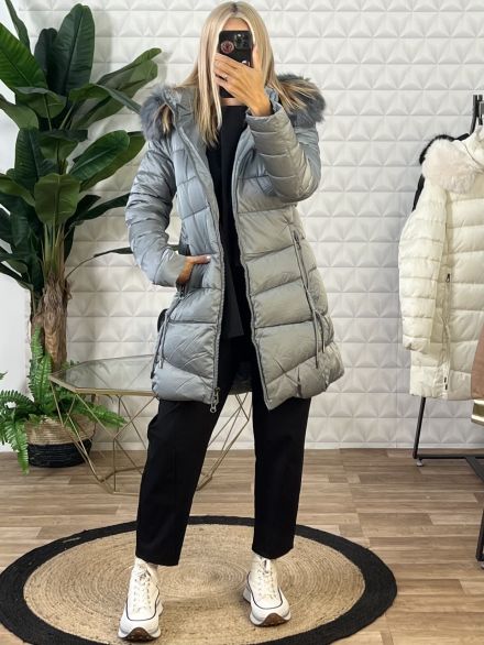 Midi Fur Jacket-1385/Grey