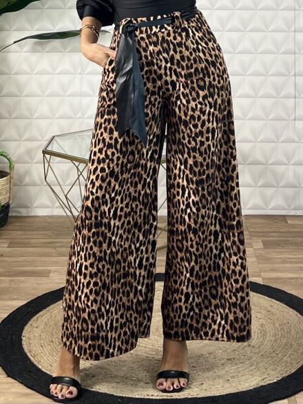 Wide Crep Animal Pants/Leo Dark