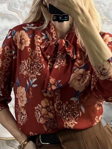 Muslin Bow Shirt-Floral/Ecai