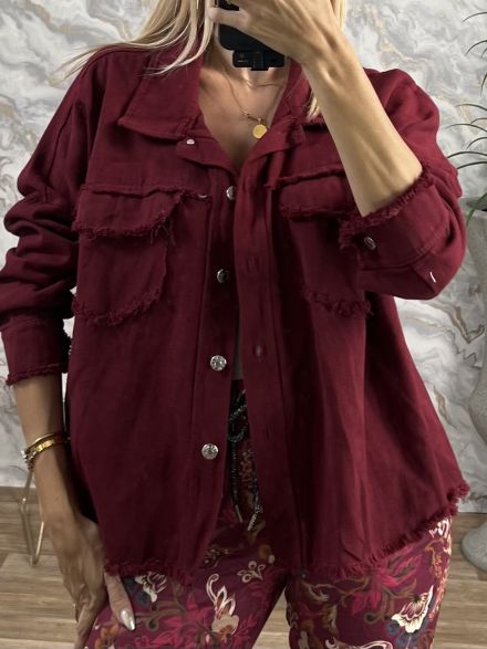 Cotton Fringe Jacket/Burgundy