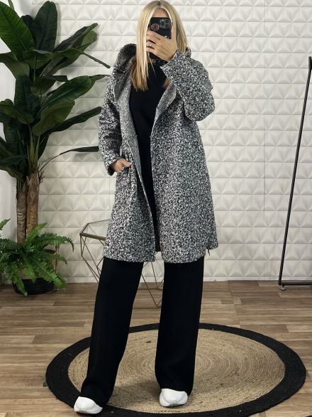 Hood Boucle Buttons Coat/Grey