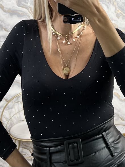 Strass Ve Bodysuit-3592/Black