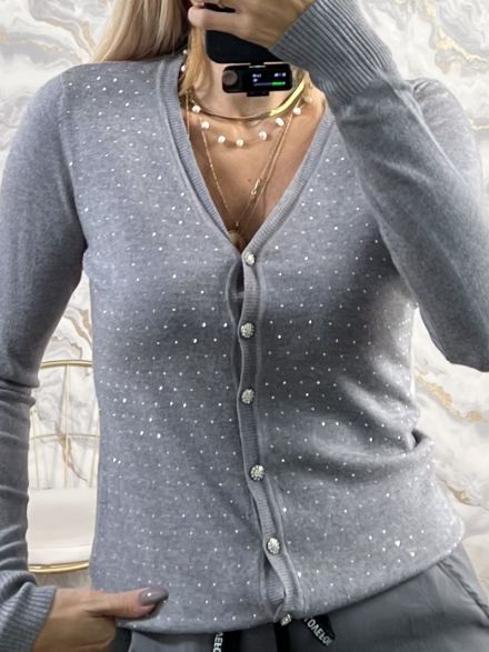 Knitted Ve Strass Cardigan-1719/Grey