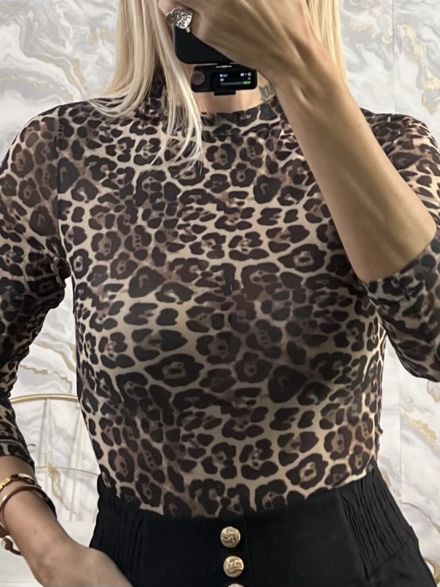 Animal Tulle Bodysuit/Dark Leo