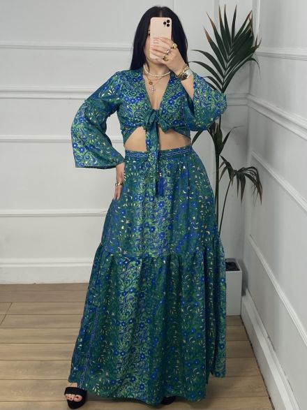 Μεταξωτό Σετ-1802FLOWERS/Green