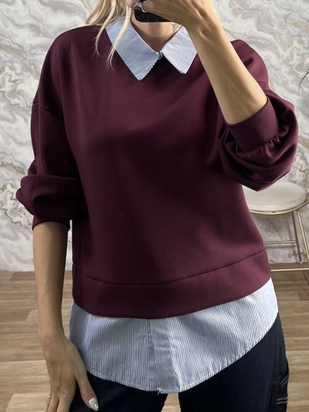 Soft Shirt Sweater-3320/Burgundy