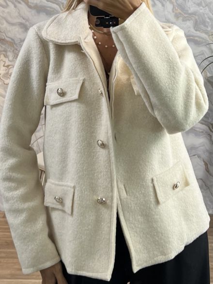 Gold Buttons Wool Coat/Vanilla
