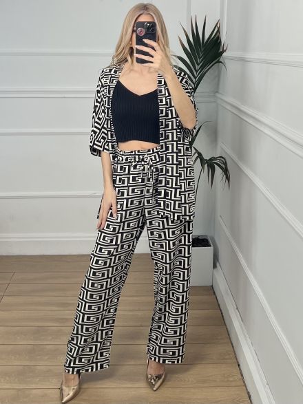 Kimono Set Print/Meander White