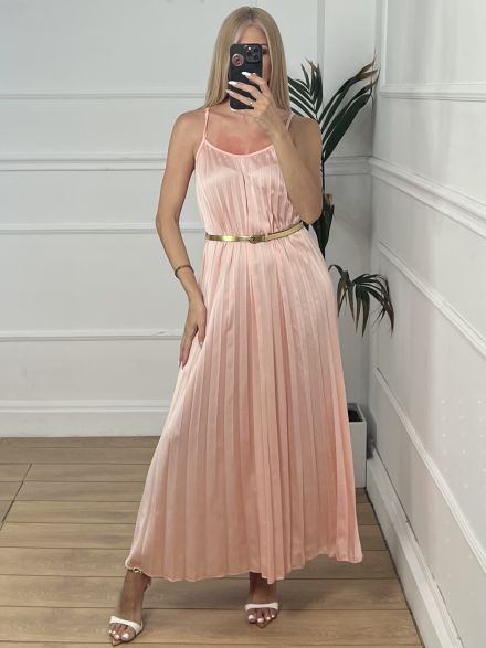 Satin Pleated Dress Belt/L.Pink