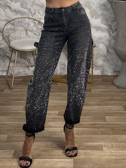 Strass Denim Pants-2266/Dark Grey