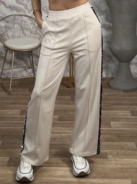 Sweatpants Velvet Sequin Stripe/Ecru