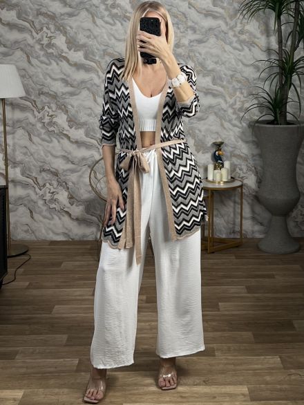 Knitted Lurex Belt Kimono-9311/Black