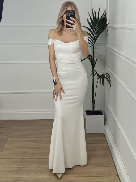 Mermaid Maxi Lace Dress/White