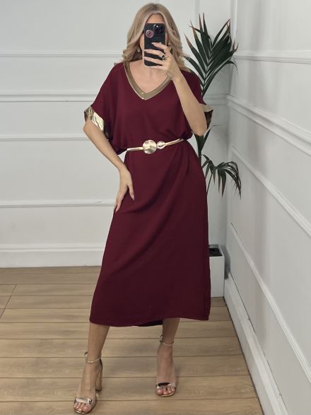 Midi Gold Details Dress/Burgundy