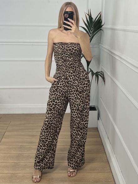 Wasp Nest Strapless Jumpsuit-Animal/Leopard