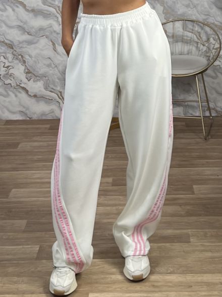 Diagonal Stripe Pants-1248/White