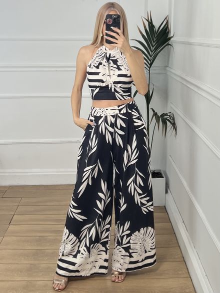 Viscose Satine Leaves Set/Black