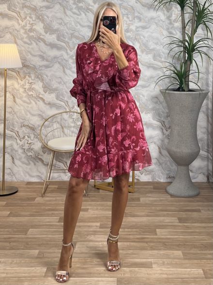 Lahuri Muslin Ruffle Dress/Burgundy
