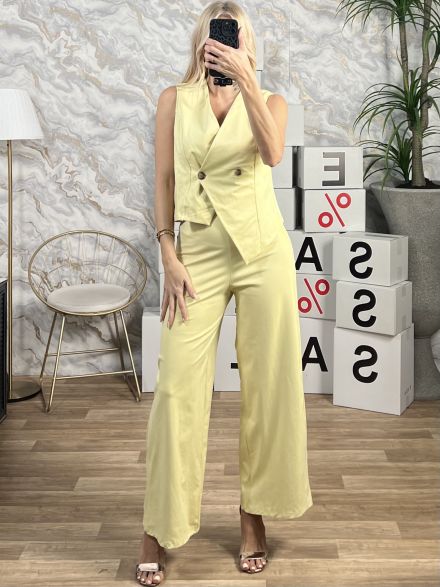 Suede Asymmetrical Vest Set/Yellow