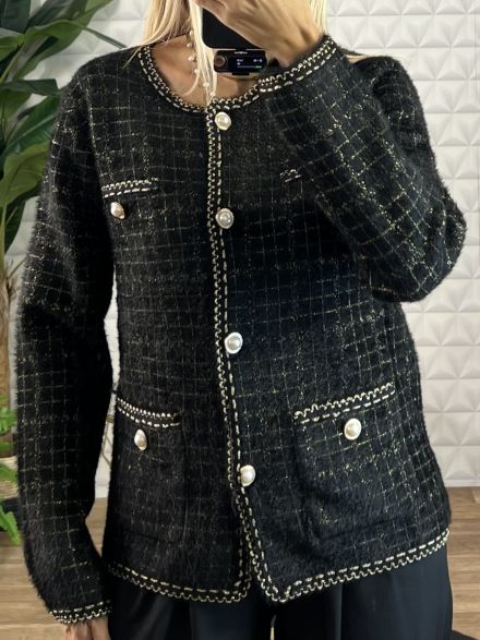 Mohair Pearl Metallic Details Cardigan/B&G