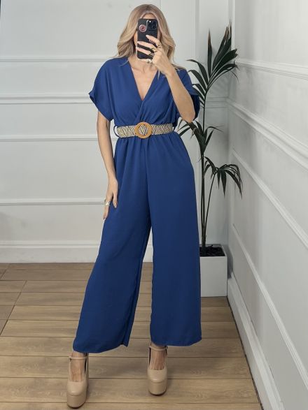 Elastic Belt Jumpsuit/Blue Royal