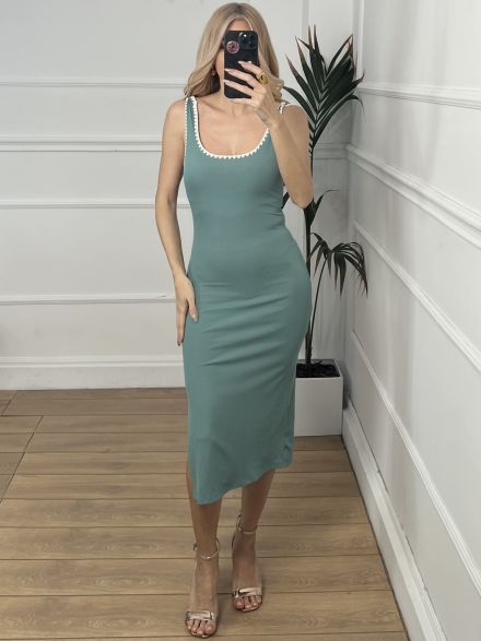 Elastic Ribbed Dress/Dark Mint