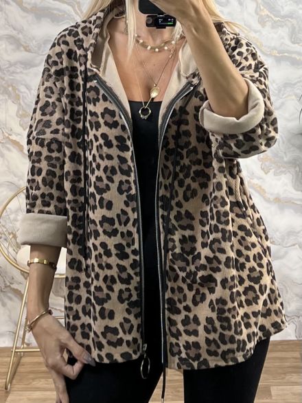 Cord Leopard Viscose Cardigan