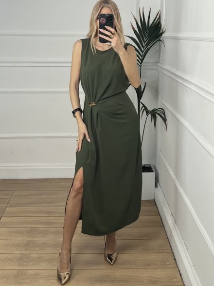 Double Buttons Dress/Khaki