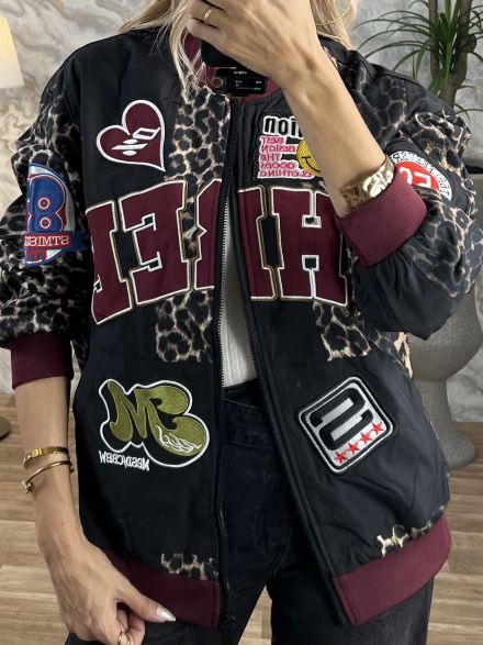 Leopard Patch Bomber Jacket