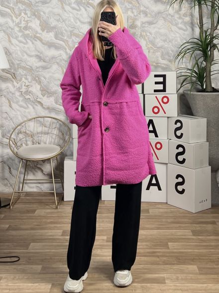 Hood Boucle Buttons Coat/Bubble Pink