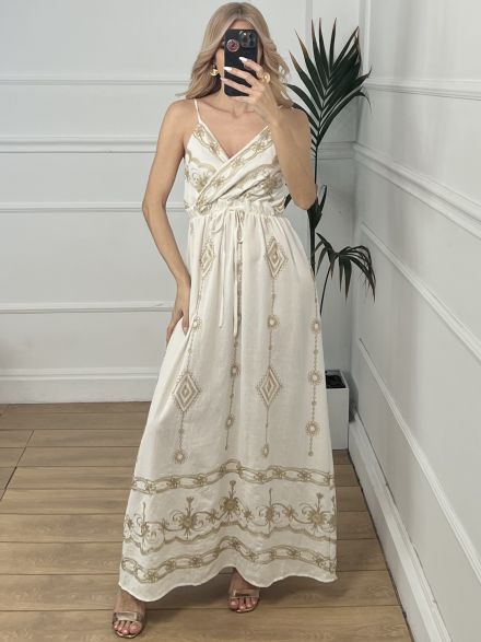 Maxi Cotton Embroidered Dress/White
