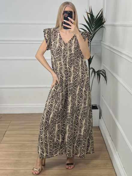Ruffle Jumpsuit Animal/Snakeskin