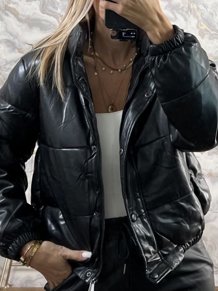 Leather Bomber Jacket-2310/Black