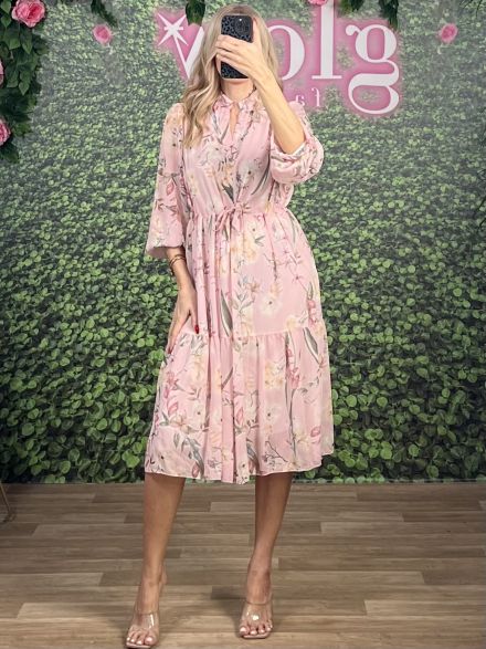Floral Muslin Midi Dress/Pink