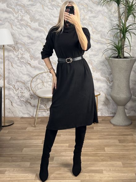 High Neck Belt Dress/Black