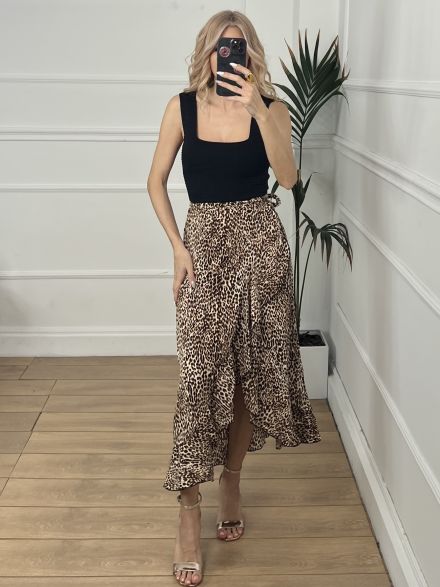 Midi Wrap Skirt/Leopard 