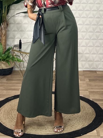 Wide Crep Belt Pants/Khaki