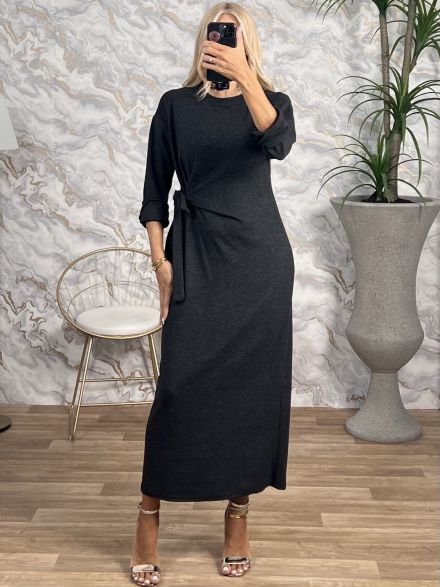 Casual Bow Maxi Dress-5731/Dark Grey