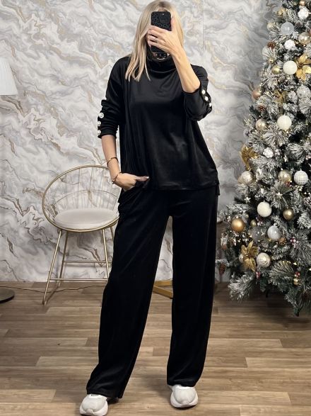 Pearls Velvet Set/Black