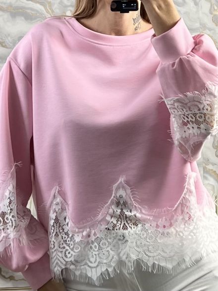 Lace Sweatshirt/Pink