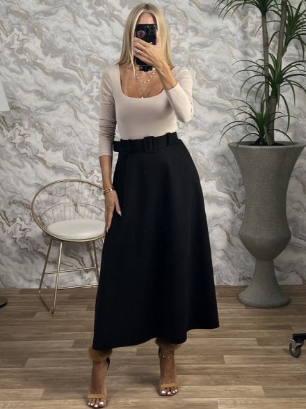 Suede Belt Skirt/Black