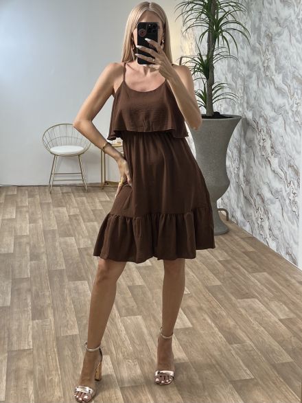 Ruffles Mini Dress-2990/Chocolat