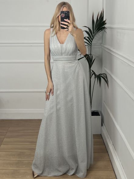 Lurex Maxi Dress/Silver