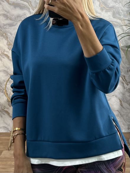 Double Viscose Zippers Sweatshirt-NEW/Petrol