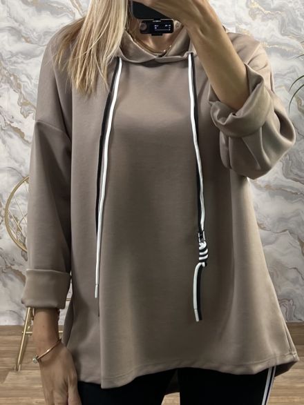 Viscose Hood Double Cord Sweatshirt/Mocha