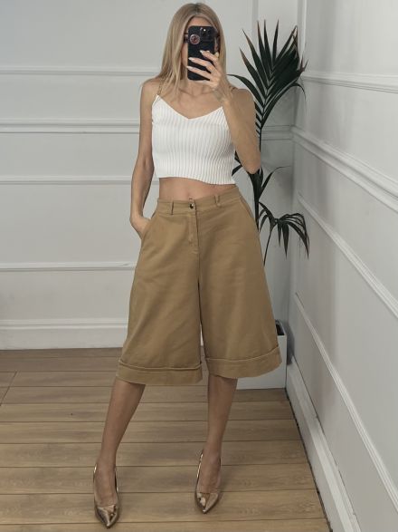 Soft Denim Long Shorts/Camel