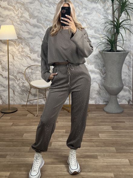 Sweatpants Strassed Set-5023/Taupe