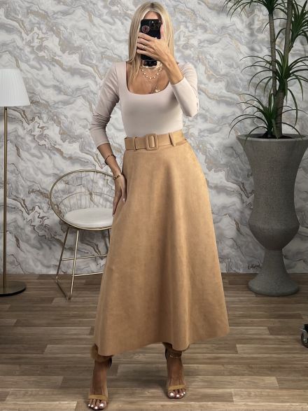 Suede Belt Skirt/Camel
