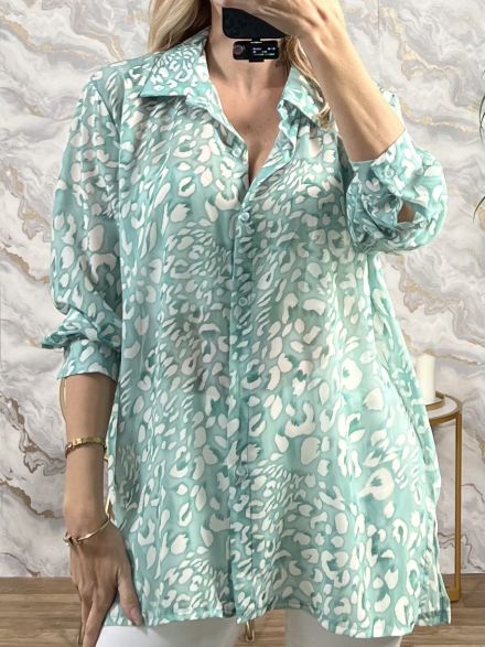 Leopard Muslin Shirt/Mint